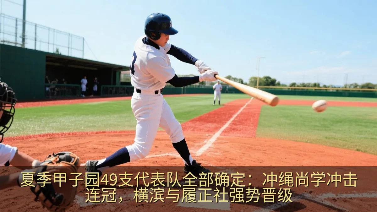 高中棒球队员在夏日棒球场列队准备比赛的场景